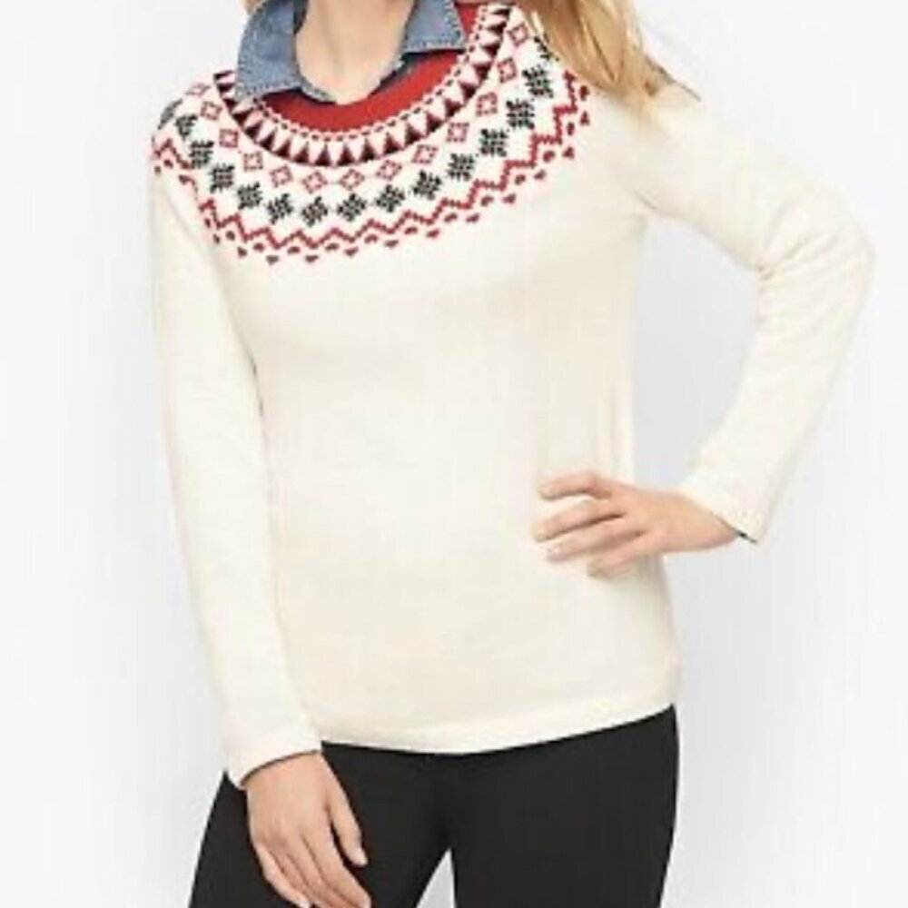 Talbots Nordic Fair Isle Yoke Soft Crewneck Sweater